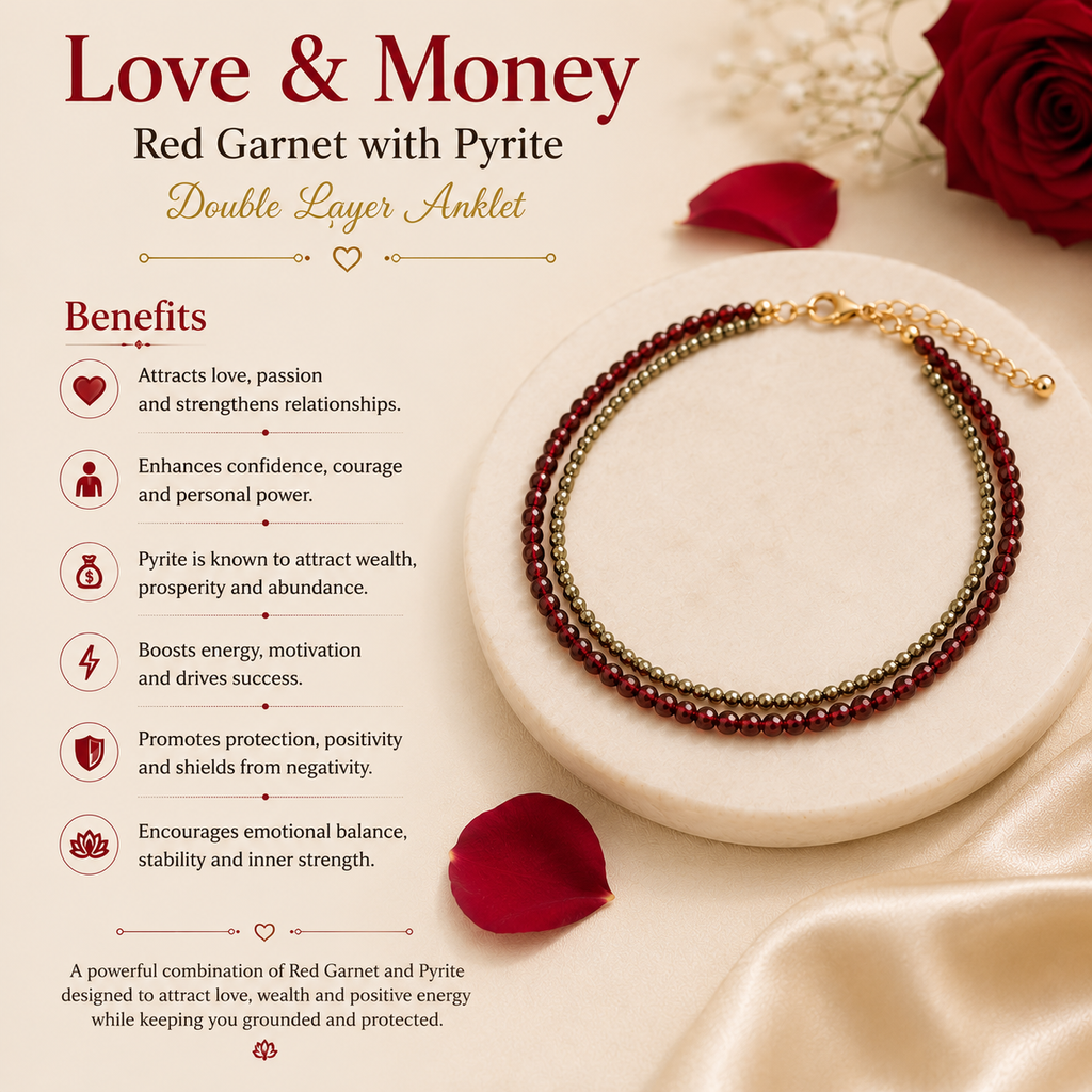 Love & Money - Red Garnet with Pyrite Double Layer Anklet