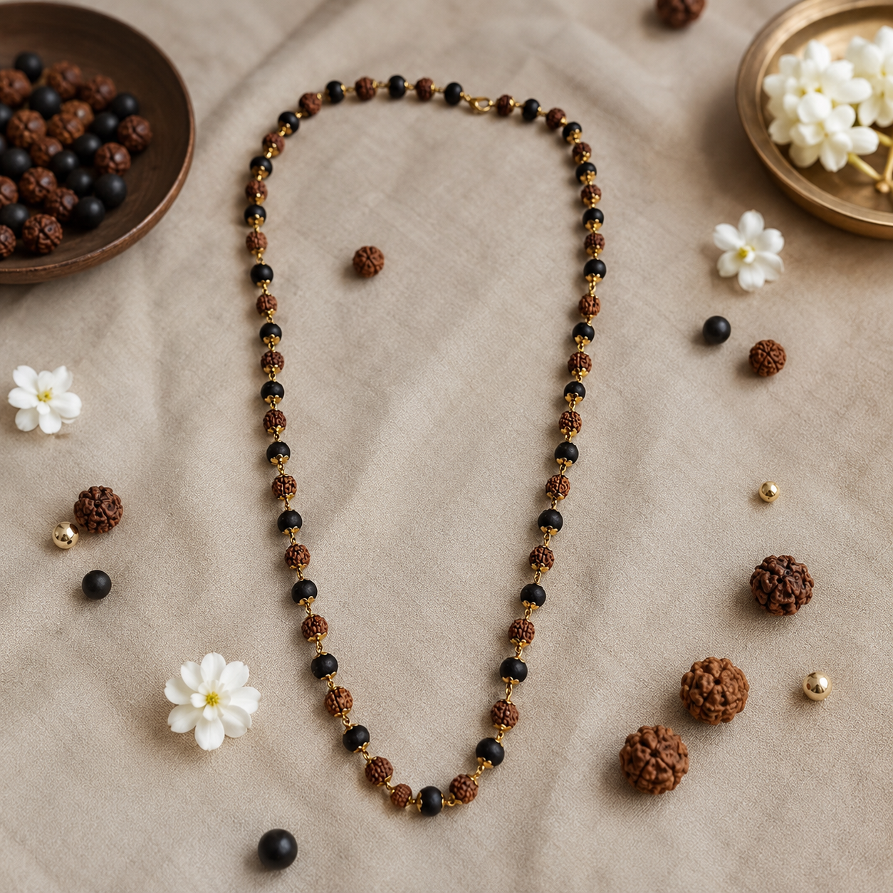 Rudraksha and Karungali Gold-Capped Mala