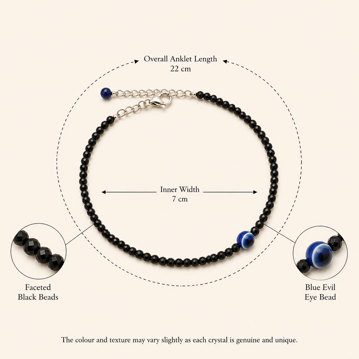 Black obsidian Anklet with Evil Eye Charm