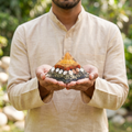 Dhanlabh Pyramid with Shree Yantra, Rudraksha, Gomti Chakra & Pyrite