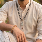 Karungali Silver Capped Mala & Linga Mahakal Pendent With Golden Rudraksha Bracelet Combo