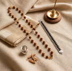 Golden Capped Rudraksha Mala & Modern Chain Bracelet Combo
