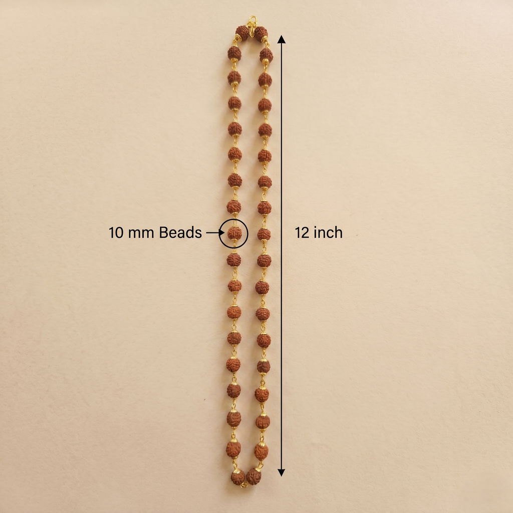 Golden Capped Rudraksha Mala ( Lab Certified)
