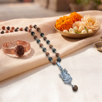 Silver Capped Karungali & Rudraksha Mala & Linga Mahakal Pendent With Kada Combo