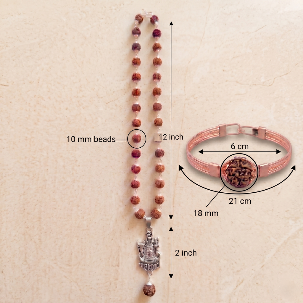 Rudraksha (Silver capped) linga mahakal Pendant & Kada combo