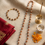 Silver Capped Rudraksha Mala & Golden Rudraksha Bracelet Combo