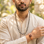 Karungali Silver Capped Mala & Kada Combo