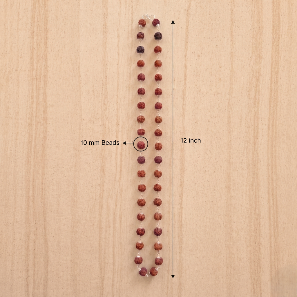 Silver Capped Rudraksha Mala ( Lab Certified)
