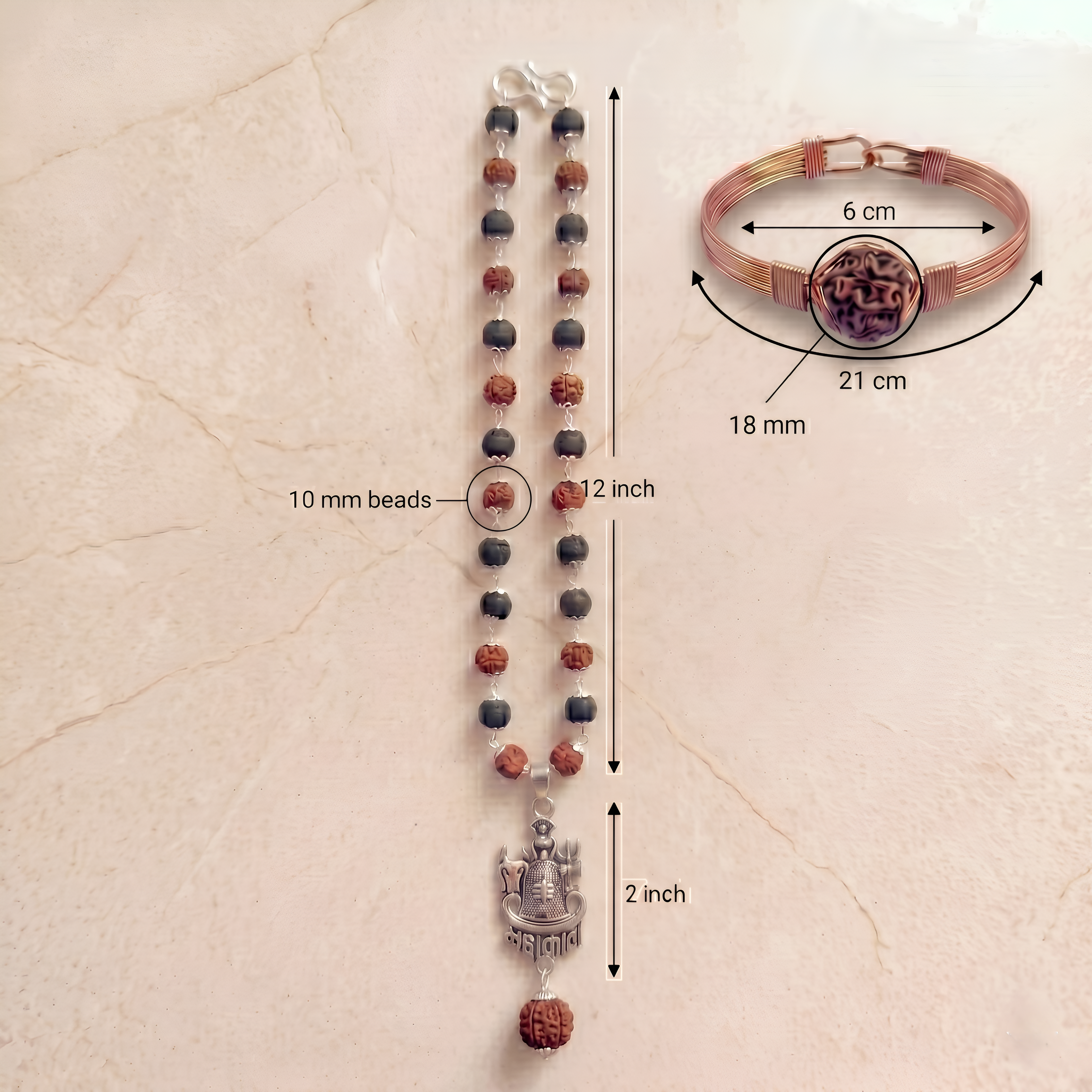 Silver Capped Karungali & Rudraksha Mala & Linga Mahakal Pendent With Kada Combo