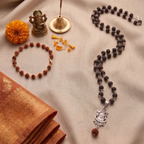 Karungali Silver Capped Mala & Linga Mahakal Pendent With Golden Rudraksha Bracelet Combo