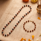 Silver Capped Karungali & Rudraksha Mala & Golden Rudraksha Bracelet Combo