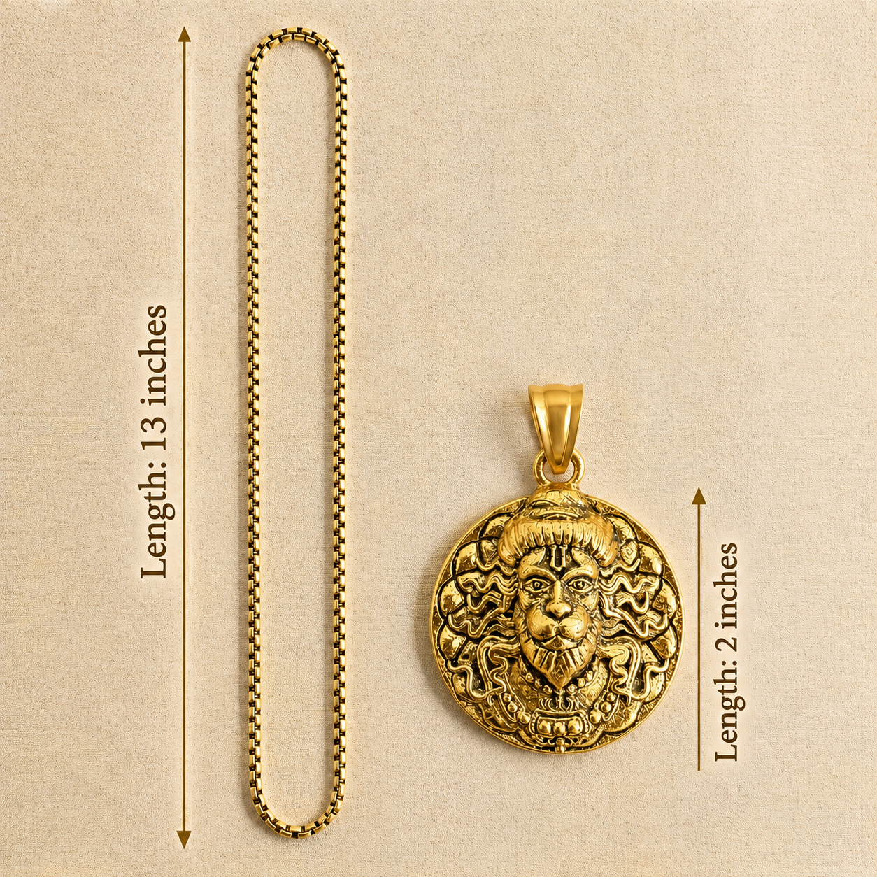 Gold Chain with Hanuman ji Face Round Gold Pendant