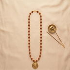 Golden Capped Rudraksha Mala with Hanuman Ji Face Round Pendant