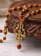 Golden Rudraksha (10mm) Om trishul mala