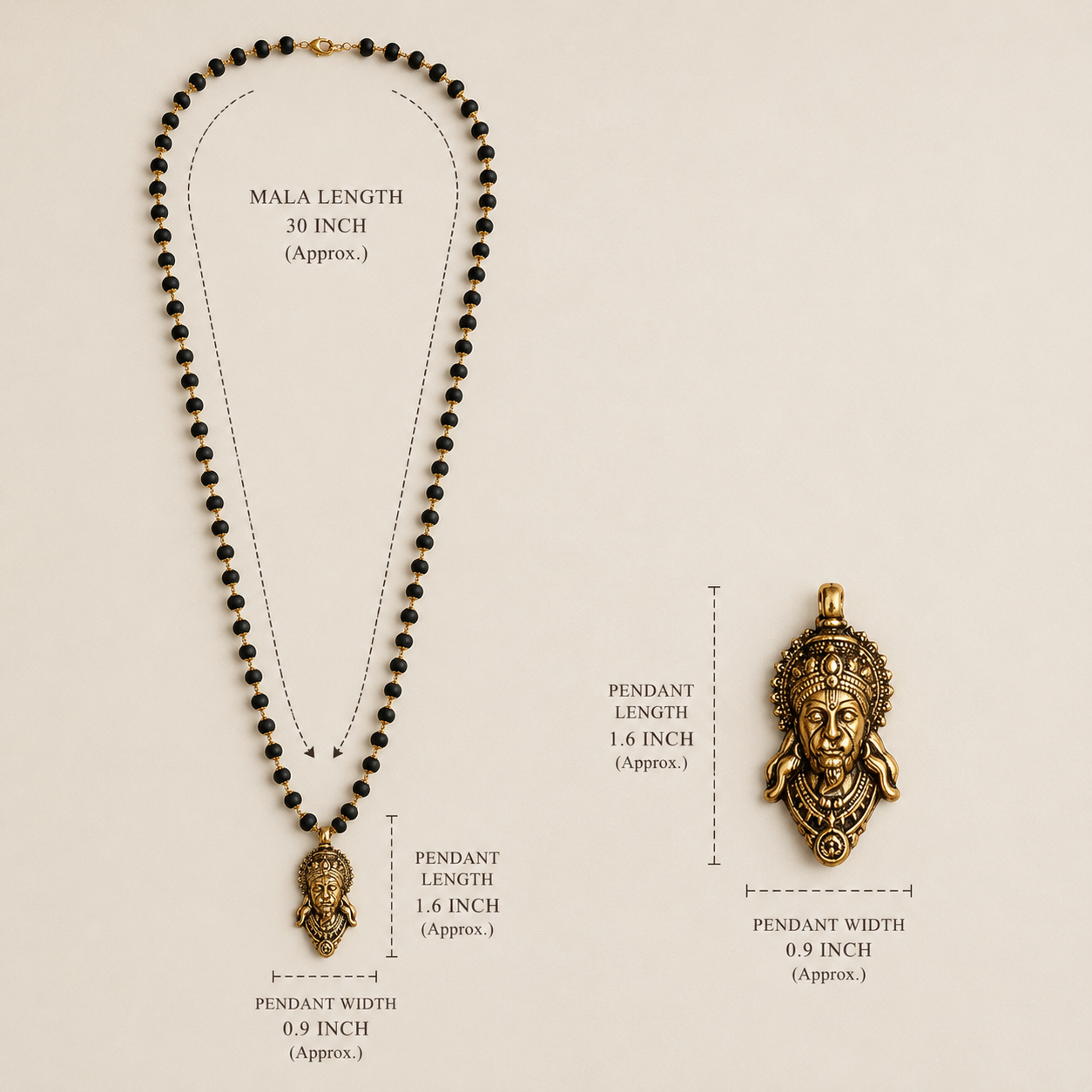 Karungali Gold-Capped Mala with Hanuman Ji Face Pendant