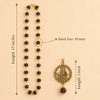 Karungali Gold Capped Mala with Mahadev Trishul Damru Round Gold Pendant