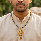 Karungali Gold Capped Mala with Om Trishul Gold Pendant