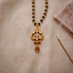 Karungali Gold Capped Mala with Om Trishul Gold Pendant