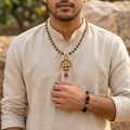 Karungali Gold Capped Mala with Om Trishul Gold Pendant & Karungali Damru Bracelet Combo