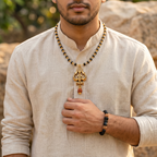 Karungali Gold Capped Mala with Om Trishul Gold Pendant & Karungali Damru Bracelet Combo