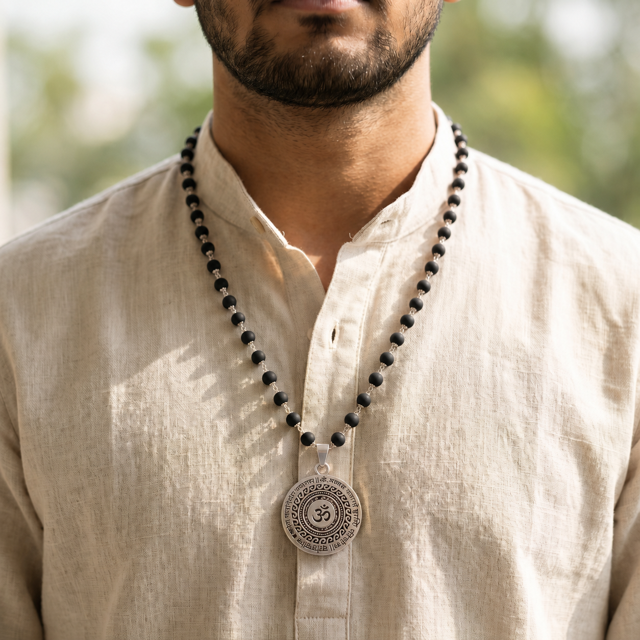 Karungali Silver Capped Mala with Om Mahamrityunjaya Pendant