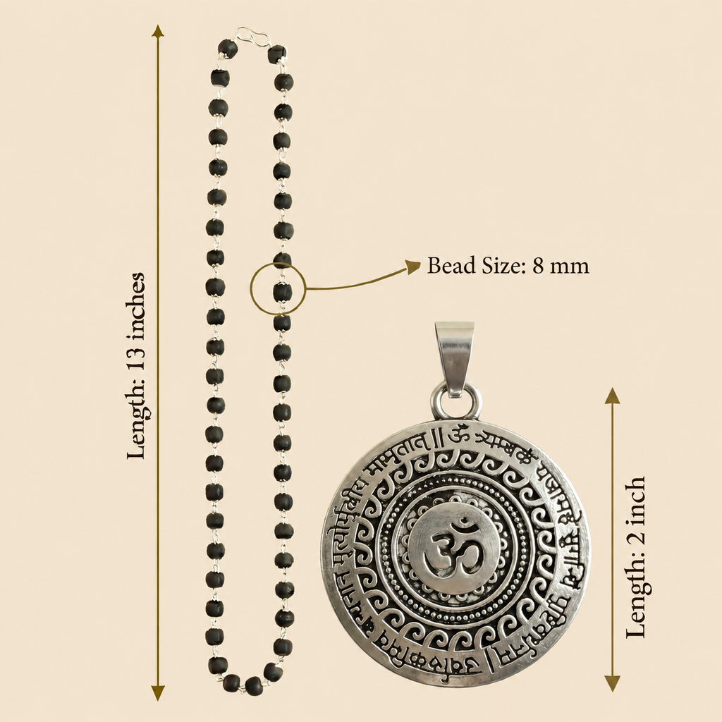 Karungali Silver Capped Mala with Om Mahamrityunjaya Pendant & Karungali Damru Bracelet Combo