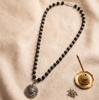 Karungali Silver Capped Mala with Hanuman Ji Face Round Silver Pendant