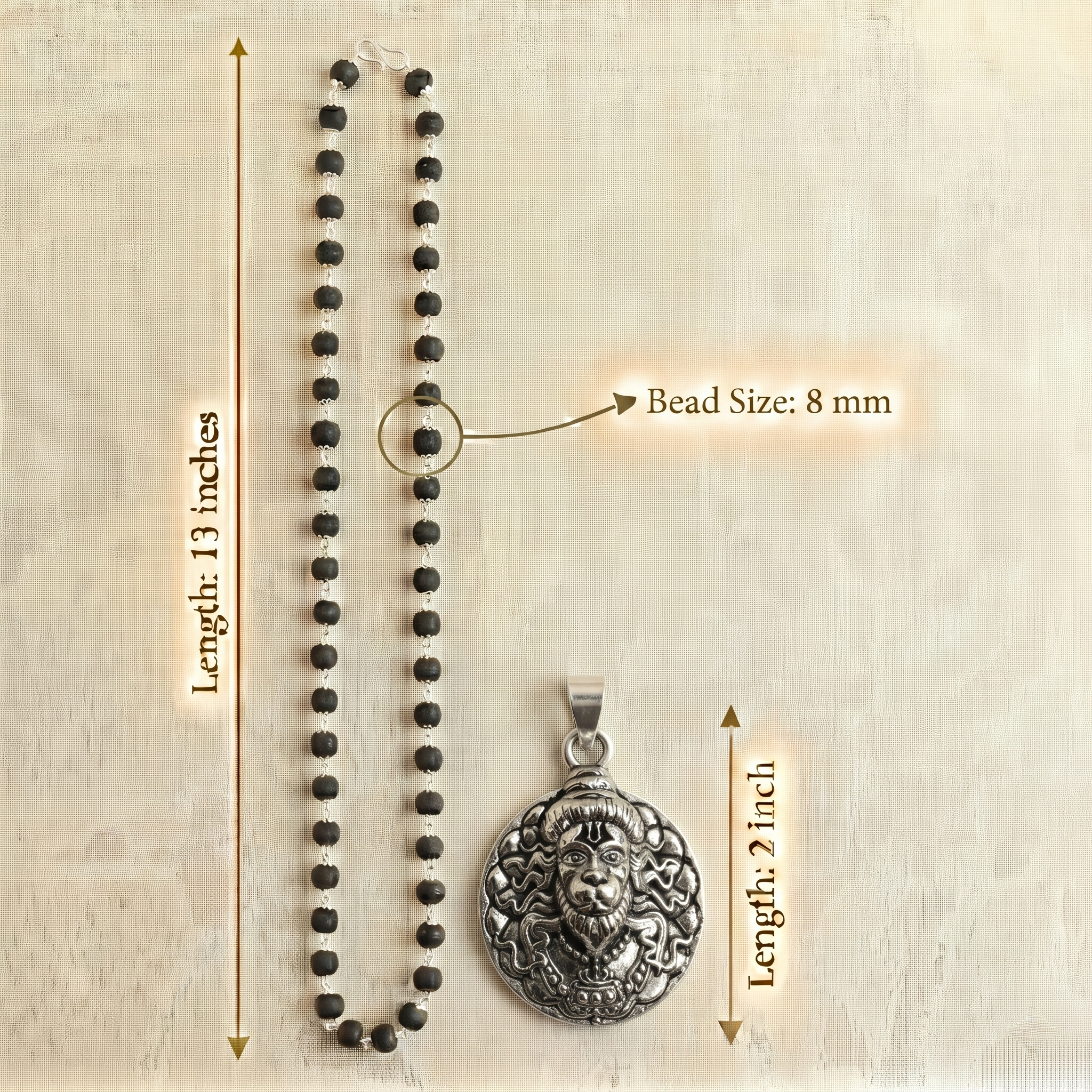 Karungali Silver Capped Mala with Hanuman Ji Face Round Silver Pendant & Karungali Damru Bracelet Combo