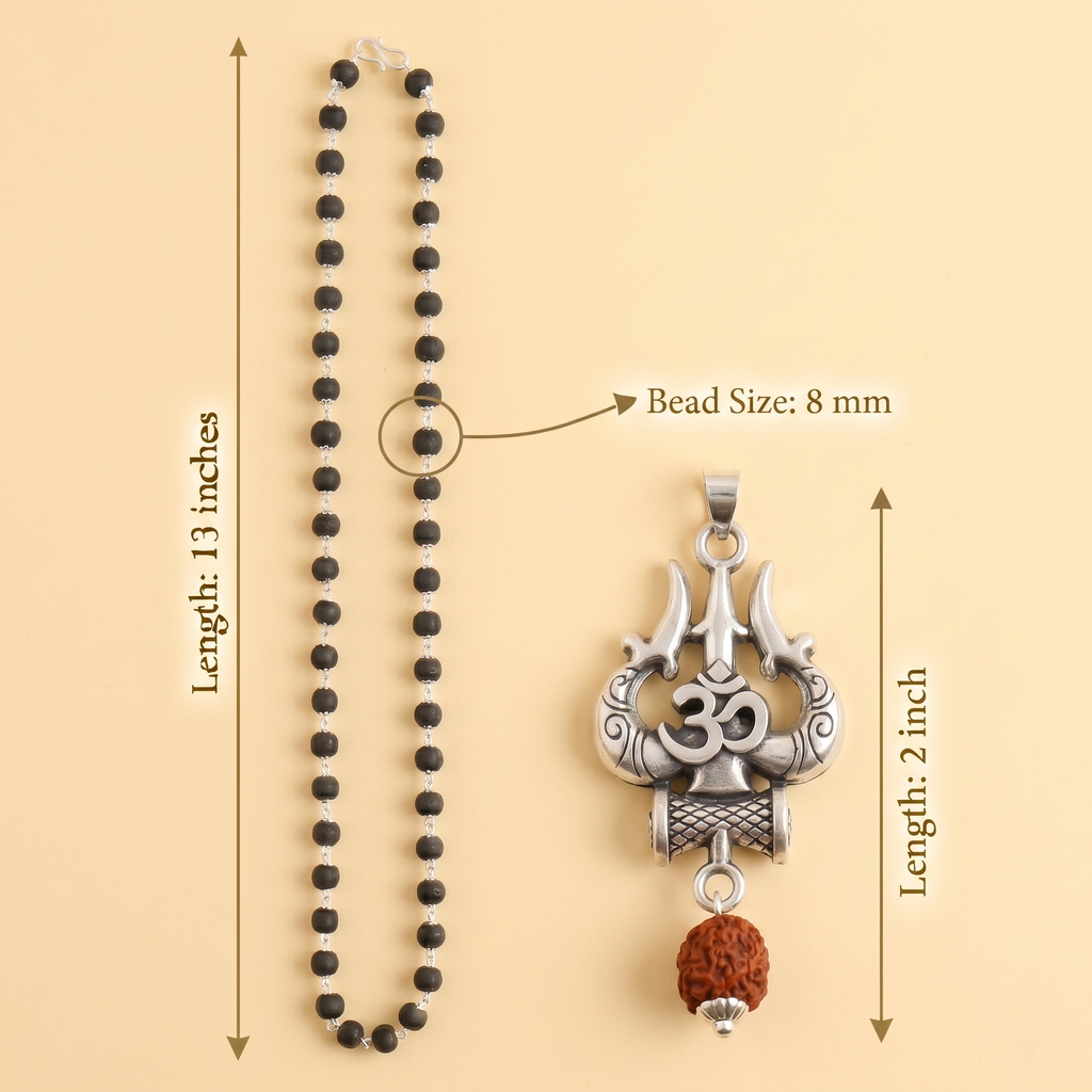 Karungali Silver Capped Om Trishul Mala