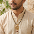 Karungali Gold Capped Mala with Mahadev Trishul Damru Round Gold Pendant