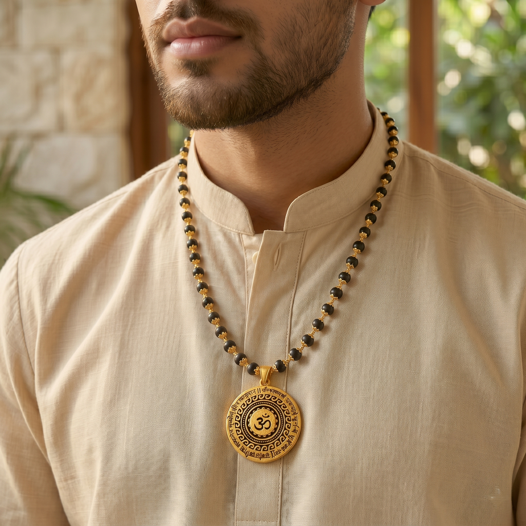 Karungali Golden Capping with Om Mahamrityunjaya Pendant