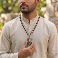Karungali & Rudraksha Silver Capped with Hanuman Ji Face Pendant