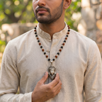 Karungali & Rudraksha Silver Capped with Hanuman Ji Face Pendant