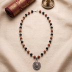 Karungali & Rudraksha Silver Capped with Hanuman Ji Face Round Silver Pendant