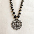 Karungali Silver-Capped Mala with Hanuman Dhyan Chakra Pendant
