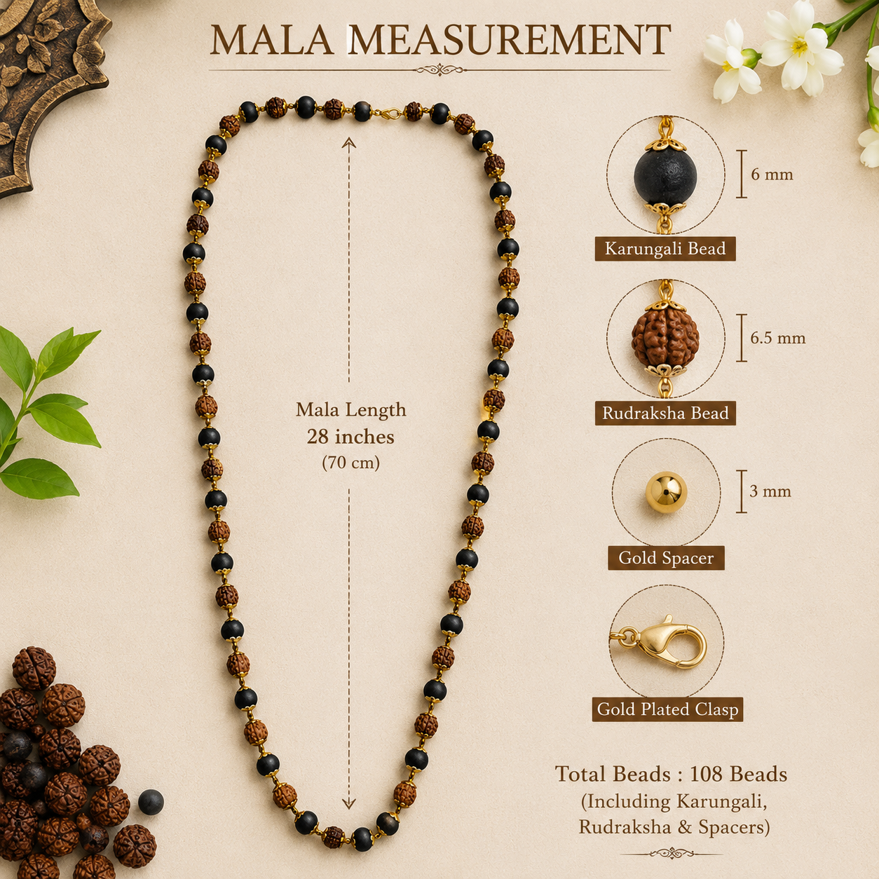 Rudraksha and Karungali Gold-Capped Mala