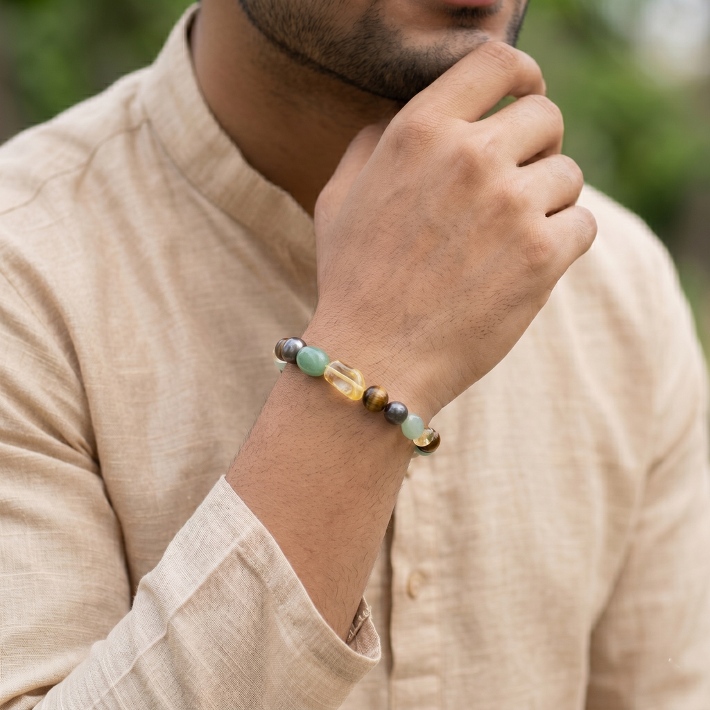 Money Magnet Tumble Stone Band – Pyrite, Tiger Eye, Citrine & Aventurine