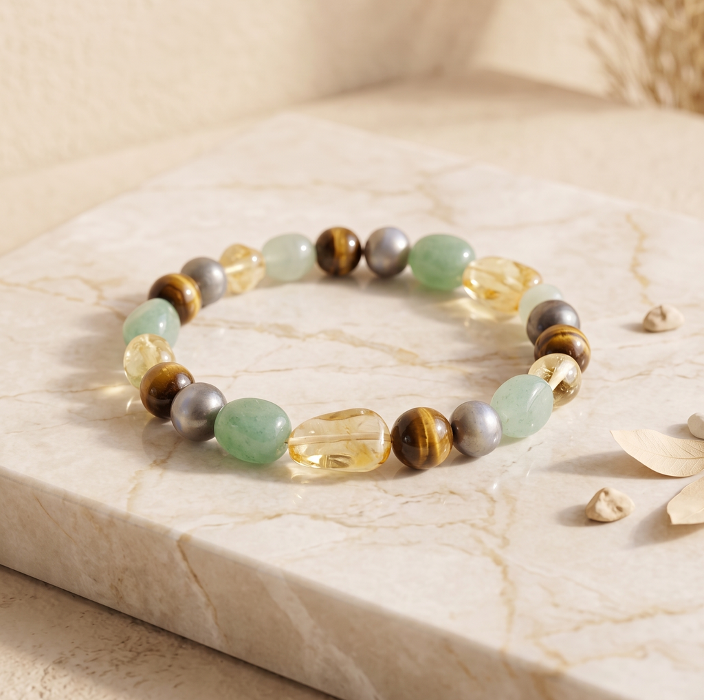 Money Magnet Tumble Stone Band – Pyrite, Tiger Eye, Citrine & Aventurine