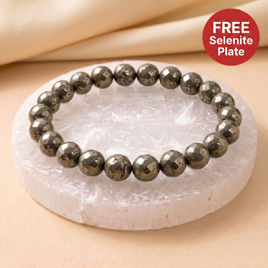Pyrite Wealth Diamond-Cut Bracelet with FREE Selenite Plate