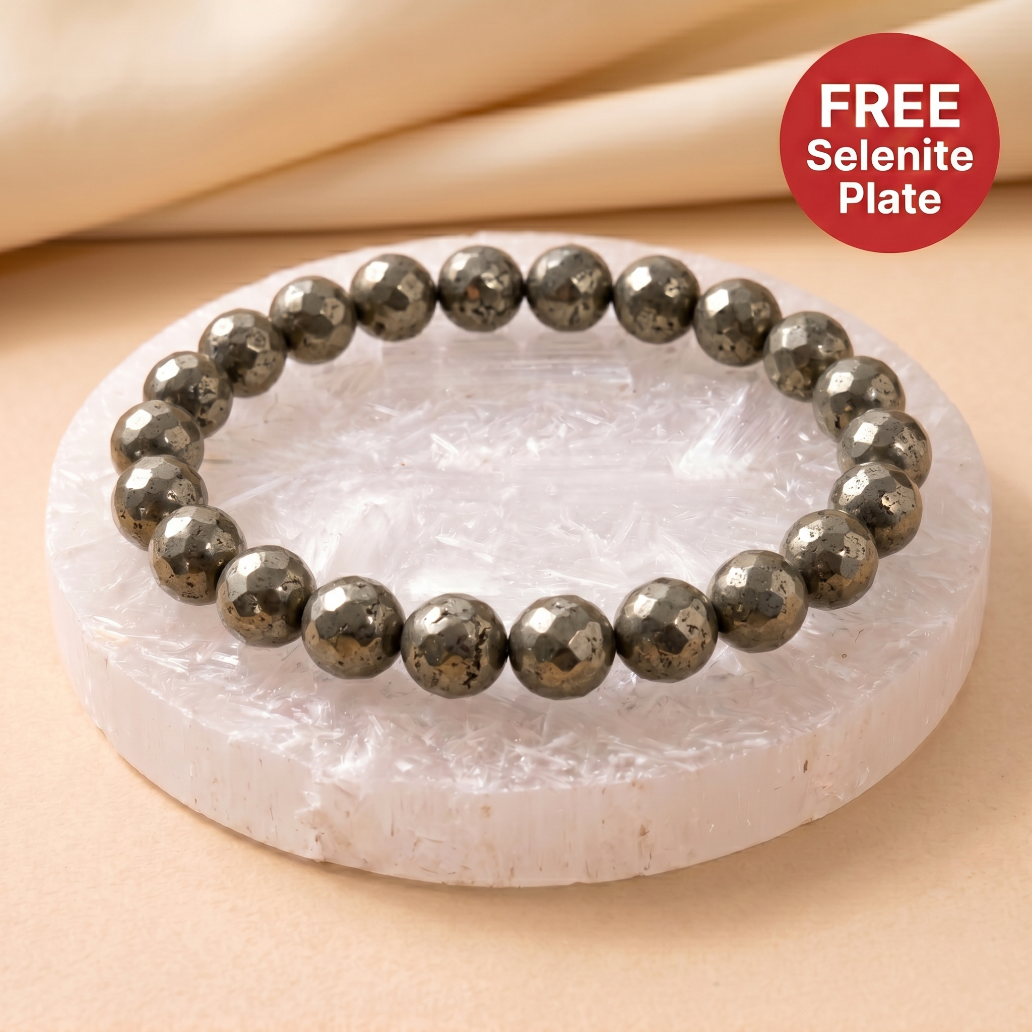 Pyrite Wealth Diamond-Cut Bracelet with FREE Selenite Plate