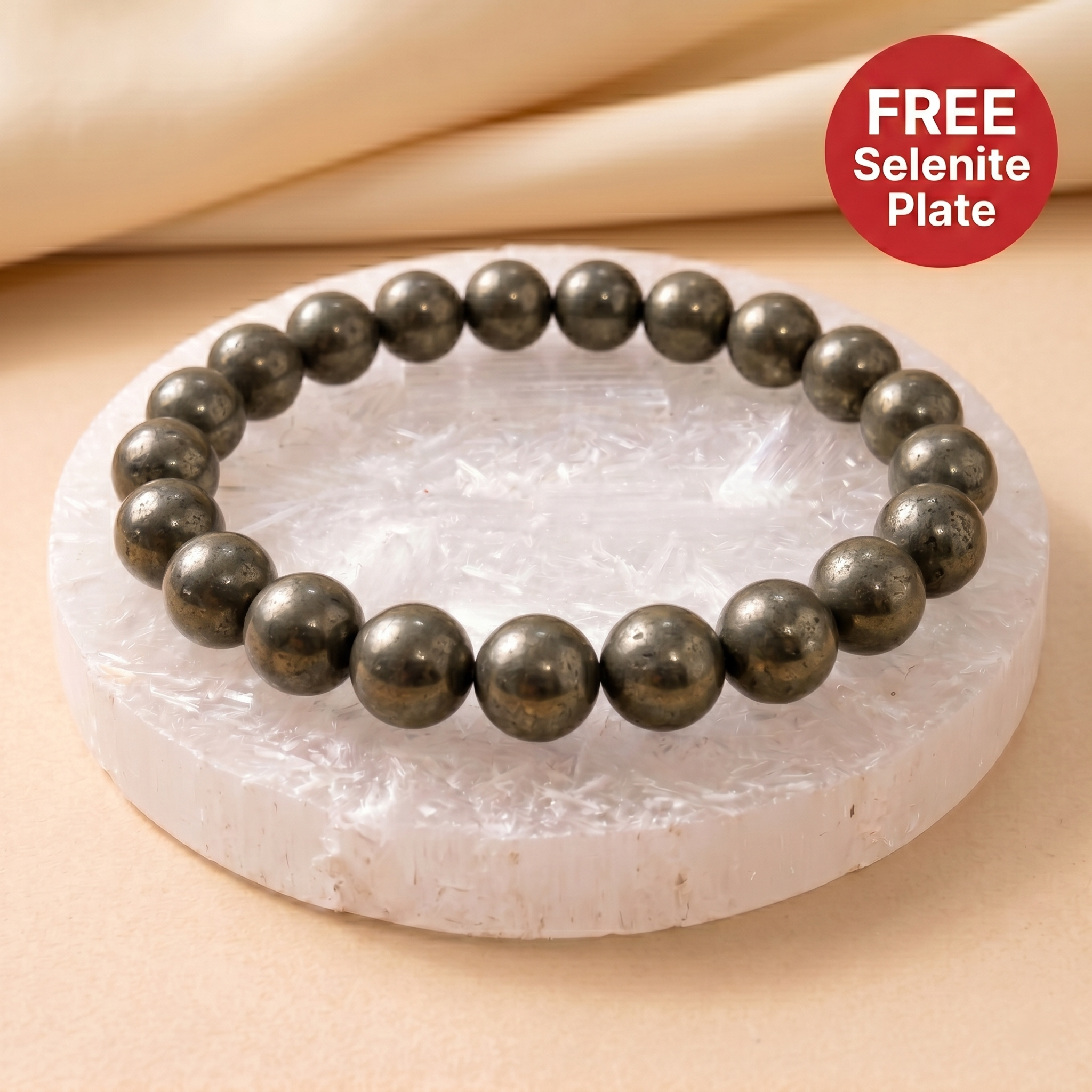 Raw Pyrite Bracelet with FREE Selenite Plate