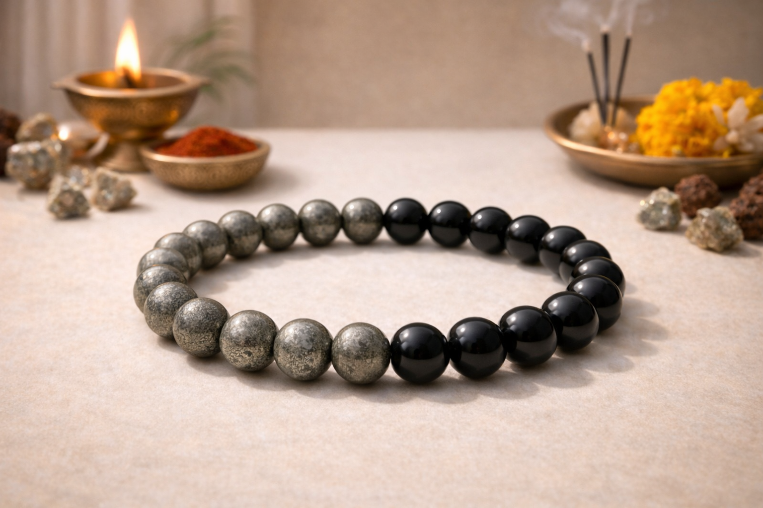 Richie Rich Band Bracelet (Pyrite & Black Obsidian)