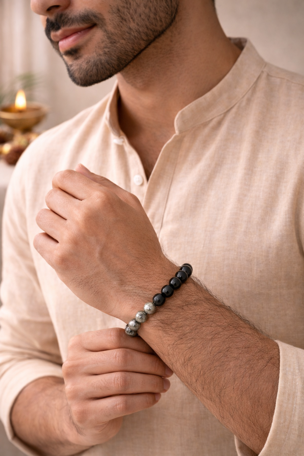 Richie Rich Band Bracelet (Pyrite & Black Obsidian)