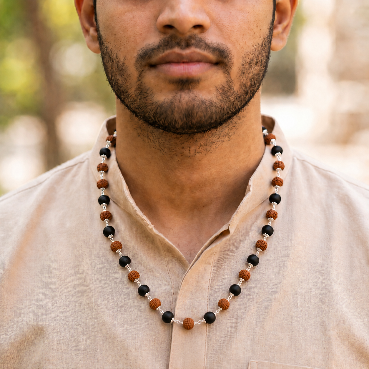 Rudraksha & Karungali Divya Mala with Silver Capping