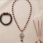 Silver Capped Karungali Rudraksha Mala & Karungali Damru Bracelet Combo
