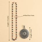 Silver Capped Karungali & Rudraksha Mala with Om Mahamrityunjaya Pendant