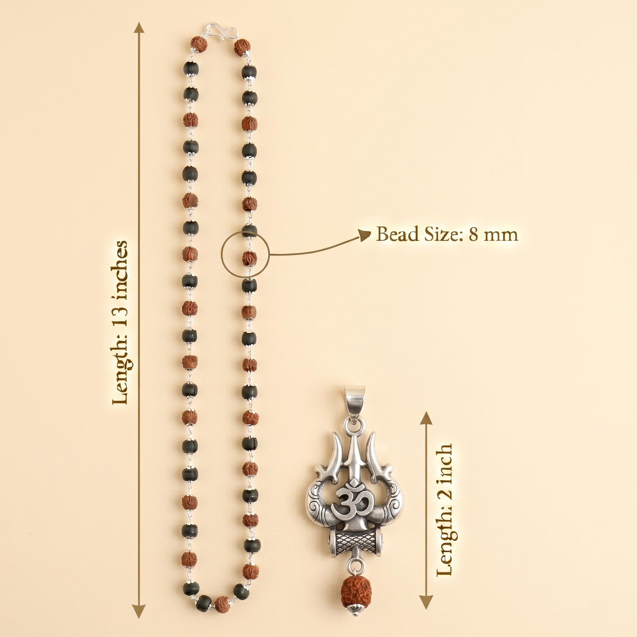 Silver Capped Karungali & Rudraksha Om Trishul Mala