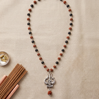 Silver Capped Karungali & Rudraksha Om Trishul Mala