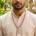 Silver Capped Rudraksha Mala with Jai Shri Ram Hanuman Silver Pendant