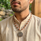 Silver Capped Rudraksha Mala with Om Mahamrityunjaya Pendant
